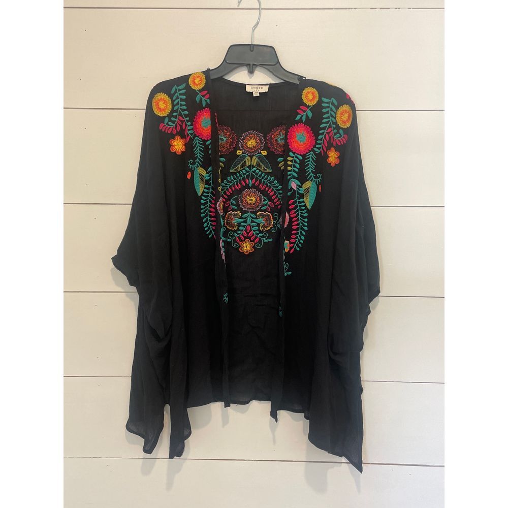 Umgee Women's Embroidered Lightweight Short Sleeve Oversized Cardigan Small‎